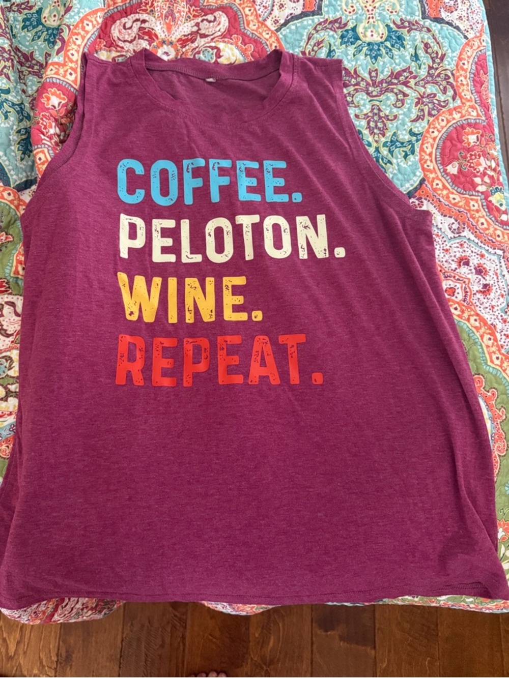 Graphic Muscle Tank in Maroon with Multicolor Text